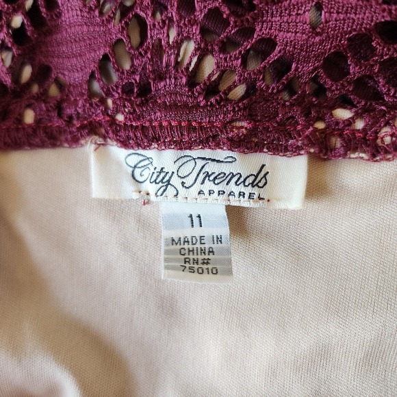 CITY TRENDS Maroon Lace with Creme Brown lining Sleeveless Dress Size 11 - Picture 6 of 7